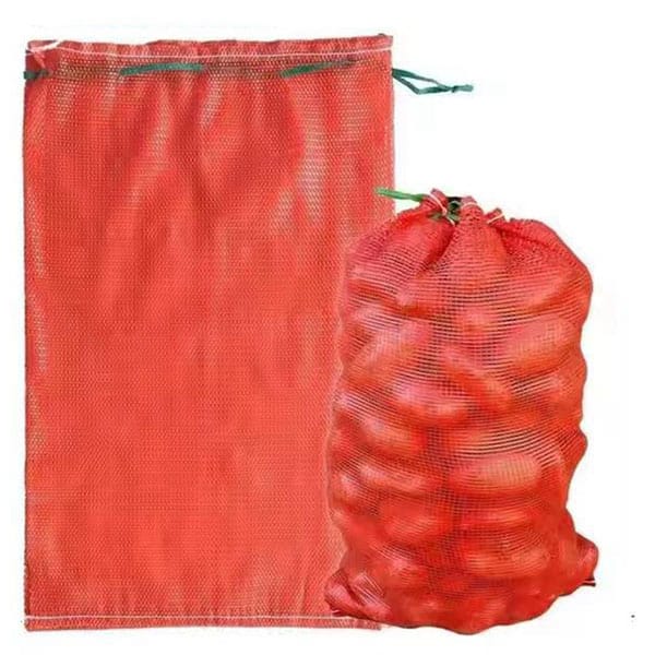 Cheap Price Red Yellow Orange Mesh Net Bag With Drawstring PE Durable Agriculture Clear Bag Packaging For Onions Garlic Potatoes